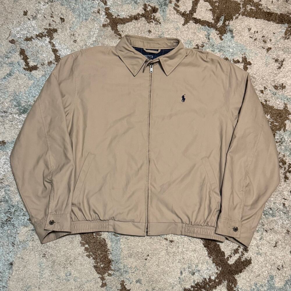 Vintage Polo Ralph Lauren Harrington Bomber Jacket Size Large Khaki Beige